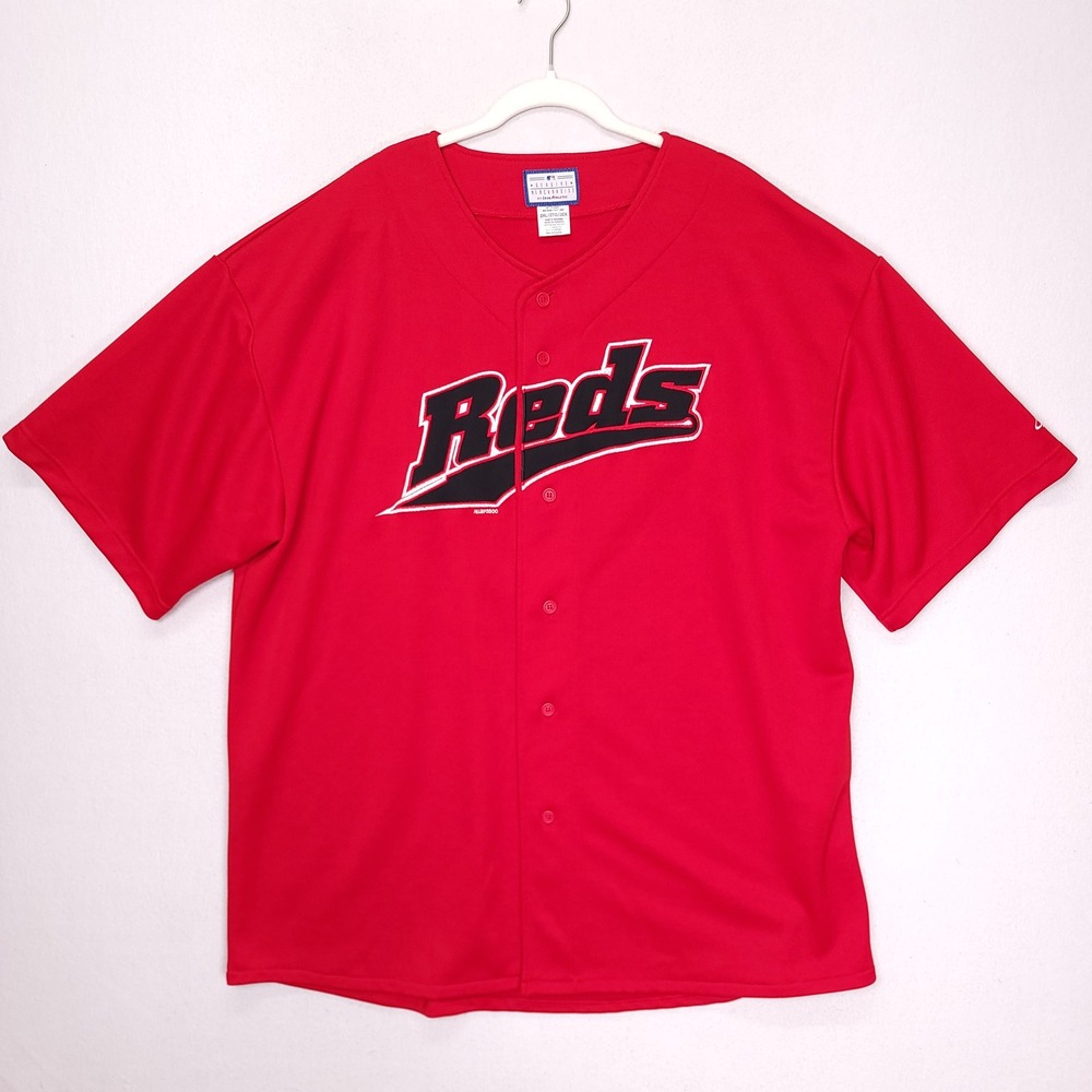 Logo Athletic Cincinnati Reds MLB Baseball Jersey Red Mens‎ 2XL Button Up